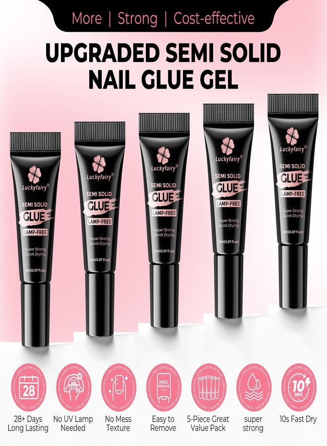 Luckyfairy غراء أظافر شبه صلب 2 غرام (5 قطع): غراء أظافر فائق القوة مُطوّر، لا يحتاج إلى مصباح، مناسب للأظافر اللاصقة، أنابيب صغيرة سريعة الجفاف، تدوم طويلاً، مناسب للأظافر الصناعية وأطراف الأظافر، بدون فوضى - Image 2